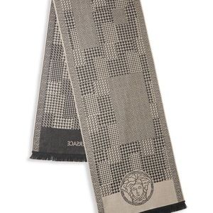 Versace gold and black mixed pattern wool scarf